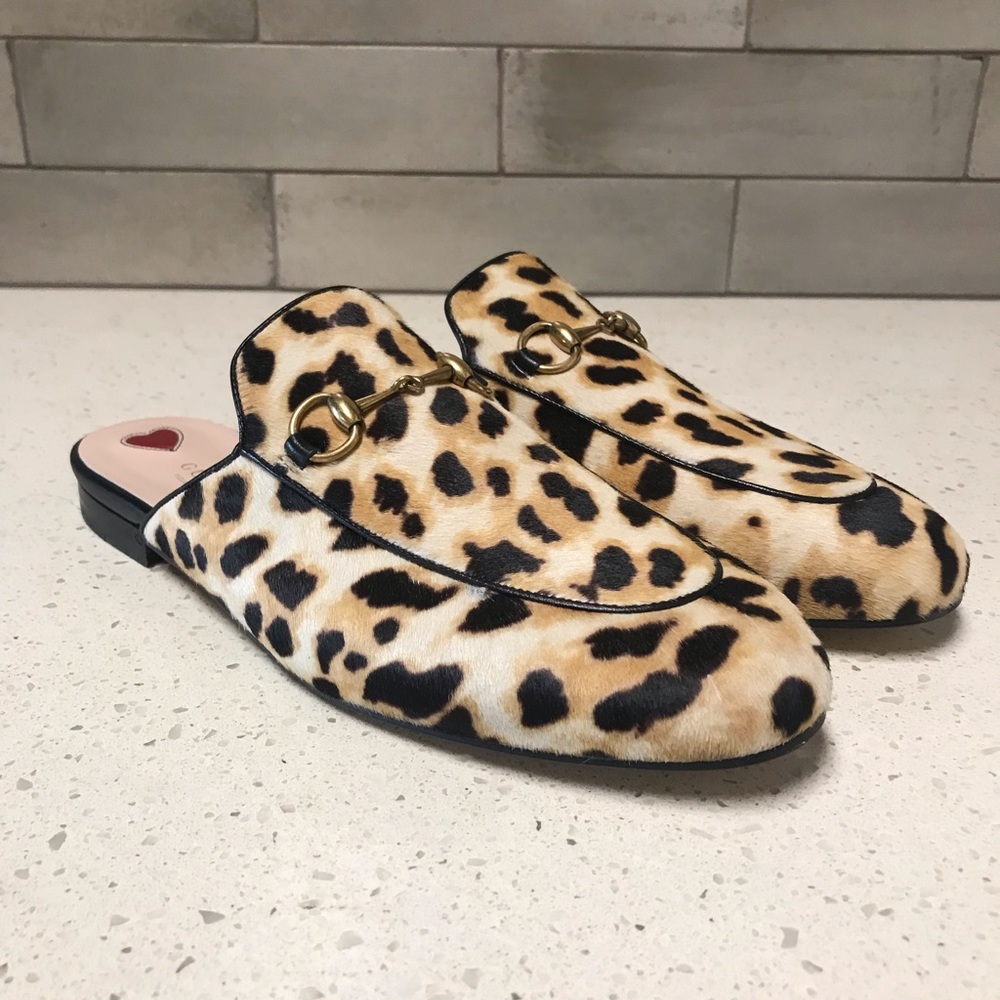 Gucci Princetown leopard pony mules